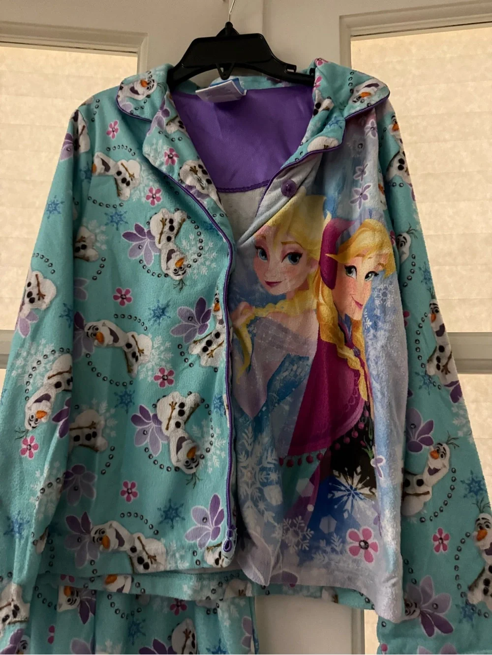Disney Frozen Elsa & Anna Aqua Pajama Set with Olaf Print